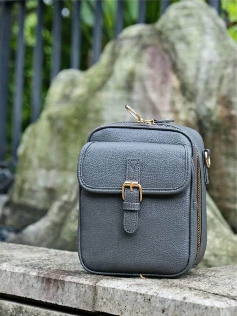 Women's Grey Faux Leather Anti-Theft Large Capacity Card Slots Crossbody Bag